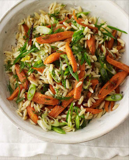 Orzo Salad with Roasted Carrots and Dill - This deceptively delicious salad features earthy roasted carrots and garlic along with bright lemon and dill. It's perfect for picnics and potlucks.