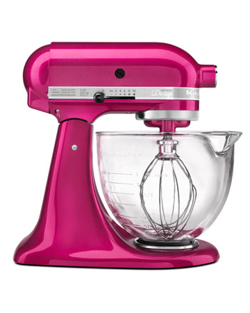 The KitchenAid stand mixer, shown in Raspberry Ice, features a 10-speed slide control that ranges from a very fast whip to a very slow stir.
Learn More: kitchenaid.com