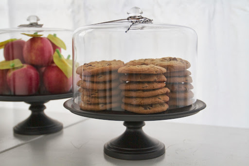 Back to School: Chocolate chip cookie stacks in black ceramic cake stand with dome (Martha Stewart Collection at Macy's)
