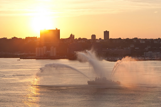 A New York City Fire Department fire boat water show