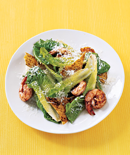 Here are some other creations from Everyday Food Light, all under 500 calories. - Caesar Salad with Spicy Shrimp - The dressing is made with light mayonnaise, reducing calories and fat.
