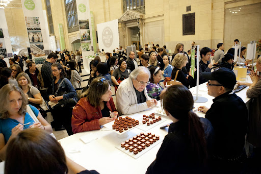 Once inside Grand Central's Vanderbilt Hall, visitors could sample many delicious treats, like these beautiful Mini Choux with Vanilla & Chocolate Frosting from Lady M confections. http://www.ladym.com/