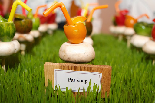 He served several different delicious soups in individual bowls made of vegetables, and perched on a ‘field’ of grass. Chef’s Garden donated these beautiful vegetables http://www.chefs-garden.com