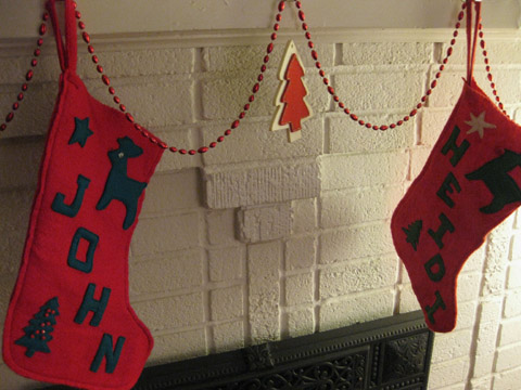 To match the tree skirt, Heidi made stockings out of felt.