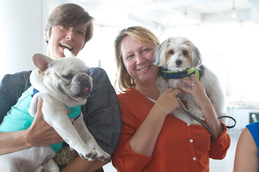 Sam Schutz and her dog, Preston wearing the Swim Tank in teal http://goo.gl/CCJJ10 and Kim Miller with Max wearing, the Sailor Shirt Harness, http://goo.gl/vEb7AO both from the Nautical collection.