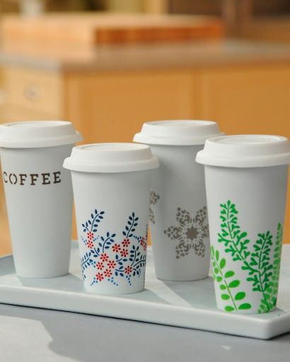 The matte finish of the ceramic makes stenciling names or designs a breeze. You just need adhesive stencils, a foam pouncer, and craft paint - all Martha Stewart Crafts products from Michaels!