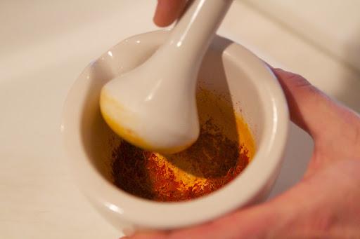 Pierre pulverized the saffron threads to really bring out the fabulous flavor and color.