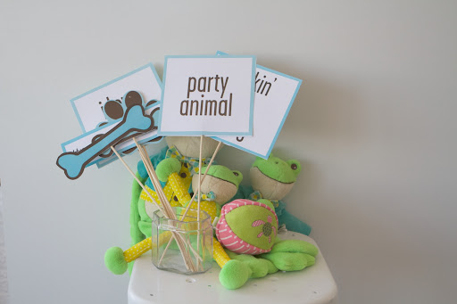 The photo booth included frog plush toys with internal squeakers from my Garden Party collection and fun signs to hold while taking pictures.