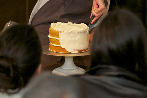 The key to a smooth, crumb-free finish is the thin, first layer of frosting, called the crumb coat.