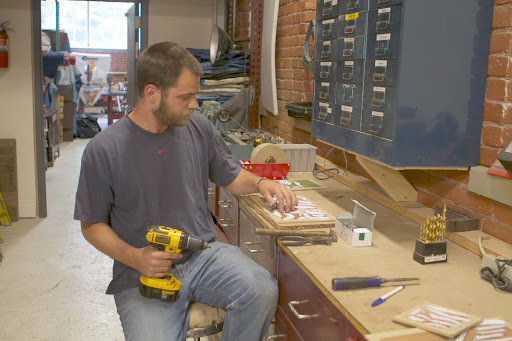Richard's assistant is Aaron Sunwall and he was working on something called a marquetry packet, made up of several layers of veneer.
