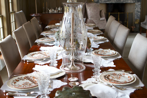 The table was set with antique Wedgwood china with an elegant autumnal theme.