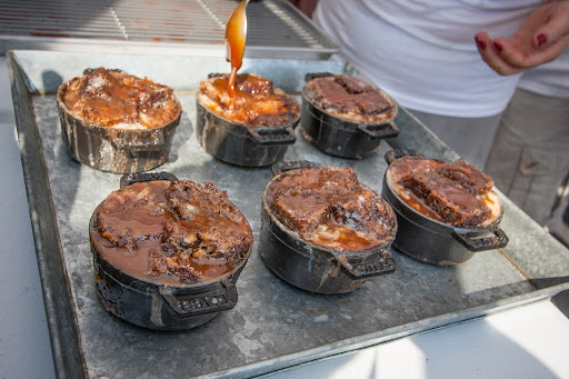 In the end, the grill was running too cool (around 325), so the team removed the ramekins from the water bath to speed the cooking process.