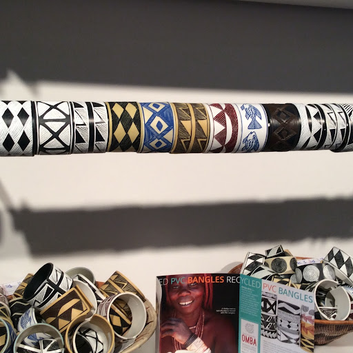 Unique colorful bracelets are made from PVC Pipe. These bracelets are made from 9 regions in Namibia.