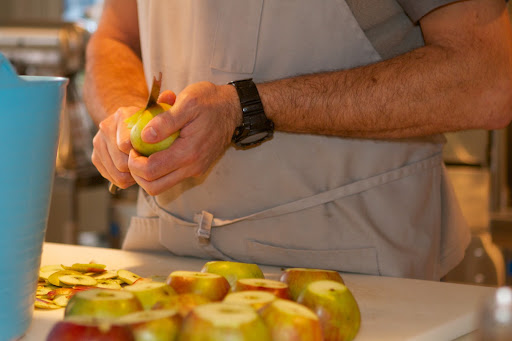 Here he is peeling...