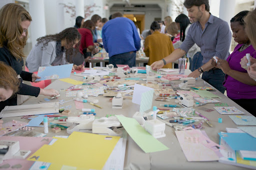 Moving to the bustling card creation table where beautiful and original Mother's Day cards were being made