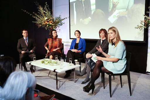The panel R to L - Alison Moore - EVP and GM of DailyCandy, Jane Rosenthal - Producer and Chief Executive of Tribeca Enterprises, Lisa Switkin - Associate Partner at James Corner Field Operations and Lead Designer of the High Line, Katherine Oliver - Commissioner of the Mayor’s Office of Media & Entertainment of New York City, and Heath Carr, CEO of Bedrock