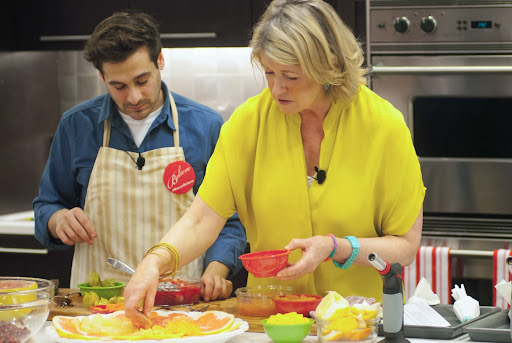 After arranging the citrus artfully on a serving platter, we sprinkled it with those pomegranate seeds.