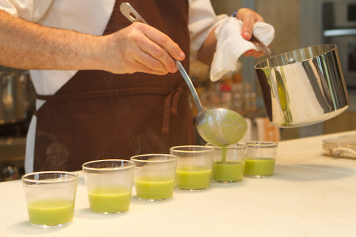 As a little bonus, Pierre made a velvety soup from the remaining asparagus stalks. He uses no cream what-so-ever in his soups, but they are always amazingly delicious.