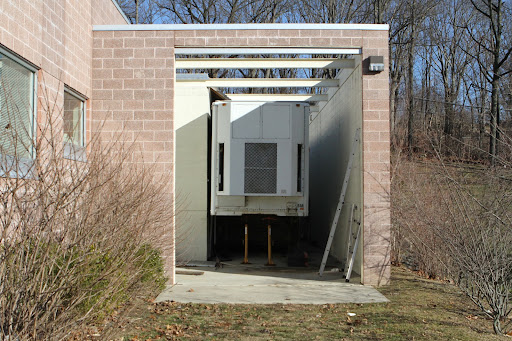 The Center uses a mobile MRI, which is entered from inside the building. If the MRI needs maintenance or replacement, it's a much easier fix than having a unit installed inside the facility.