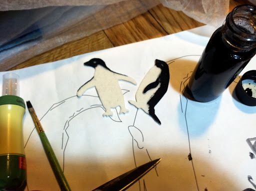 The black on the penguins was all hand painted.