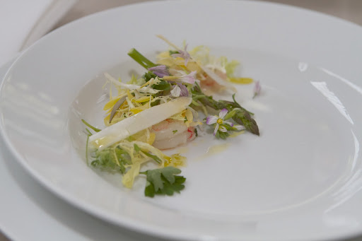 Union Square Events catered the dinner. The first course had a beautiful presentation of greens, asparagus, and Gulf shrimp.