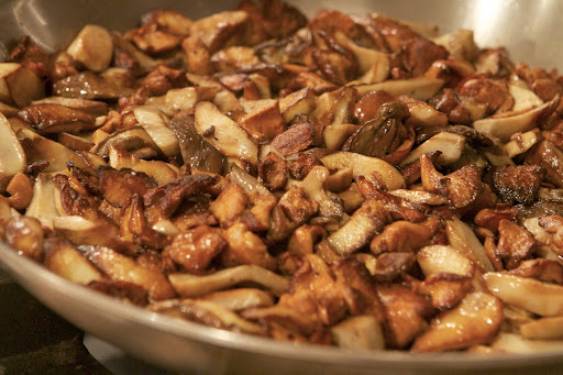 The porcini and chanterelles were combined and reheated.