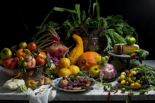 Fruits and vegetables from their own garden are featured in the cookbook in painterly displays. Photo by Paulette Tavormina