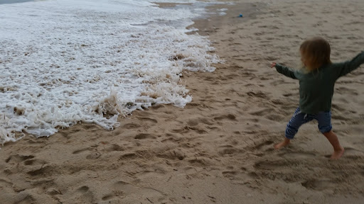 We had to hold back the adventuresome kids! They really wanted to run into the surf after getting acclimated to the crashing waves and thunderous sounds.