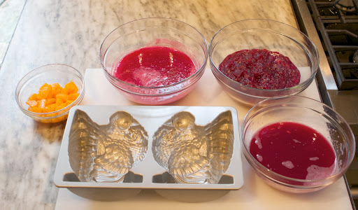 Pierre also made a colorful Cranberry-Pomegranate Gelatin in turkey molds, again from my Web site. http://www.marthastewart.com/857627/cranberry-pomegranate-gelatin?search_key=cranberry%20gelatin