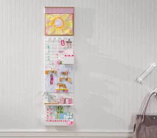 This versatile system can be combined in multiple ways, so it works well in any room of your house. Here’s one configuration for a little girl’s room. As kids grow from toddler to teen, the system will grow with them.