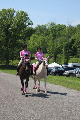 Many teams like to dress in matching shirts. These ladies and their horses looked pretty in pink.