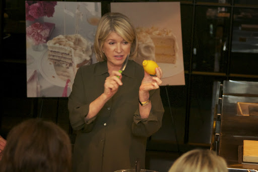 The next cake needed a lemon glaze. I told the crowd to first cut the knobby end off the lemon before juicing.