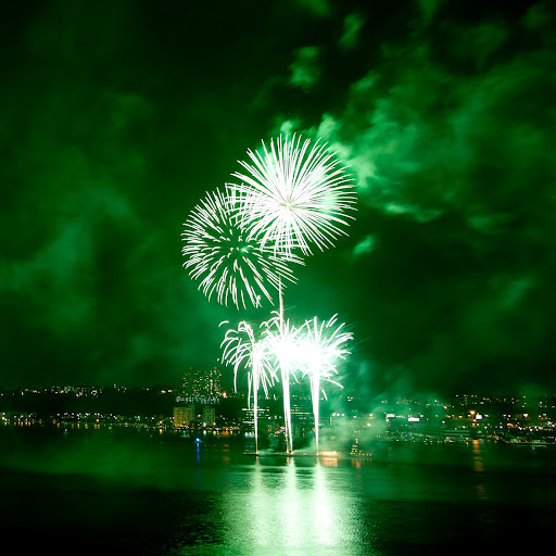 The fireworks were set off from six barges positioned between 18th and 43rd Streets on the Hudson River.