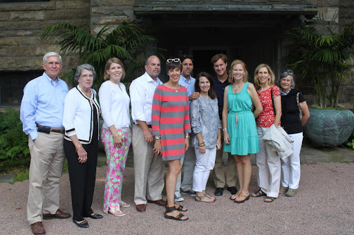 Bill and Becky Johnson, Elizabeth Johnson, David and Amanda Murrell, Michael and Alison Brewer, Scott and Beth McNew, Jan Harwood, and Deirdre Warren came to Skylands for a garden tour. Here they are at the front door.