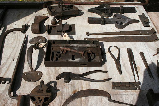 Student Hugh Holburn and Professor Richard Guthrie used these tools to demonstrate blacksmithing techniques at the 2012 Masters of the Building Arts Festival, a fascinating open house at the school.