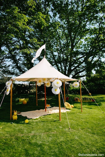 Darcy used a tent from Sperry Tents for outdoor shade. I used the same company for my nephew Chris's wedding we held at my home in Bedford.
www.sperrytents.com