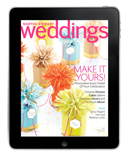 The summer 2012 issue of Martha Stewart Weddings is DIY, or design-it-yourself, themed. This cover comes to life on the iPad with a really fun animation of these fringed favors.