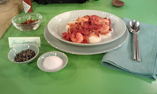 How delicious is that! The shrimp cooks in the tomato mixture until opaque throughout, just 2 to 4 minutes. Serve over the grits, sprinkled with crispy bacon. One serving is just 362 calories and so satisfying!