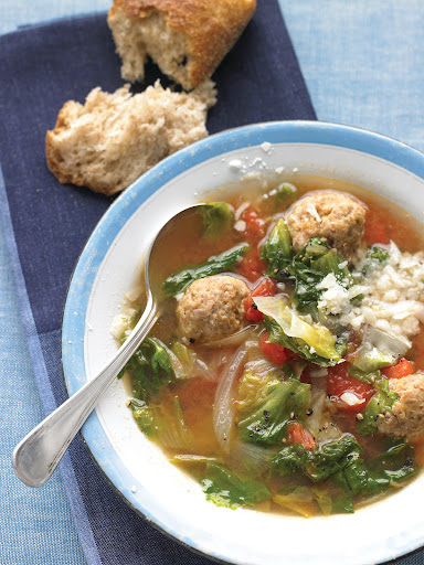 Light Italian Wedding Soup - This leaner take on a classic soup includes meatballs made with dark-meat ground turkey instead of beef for less fat and fewer calories.