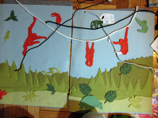 Laying out the jungle - I used pieces of cord to envision how I wanted the jungle vines to look.