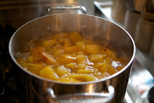 Here they are cooking down into a purée for the sorbet, filling the kitchen with an amazing aroma!