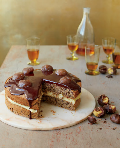 Chestnut Chocolate Layer Cake - Chestnuts are closely associated with the Christmas holiday. Here they make an excellent base for a rich and celebratory layer cake that's best served the day it's made.