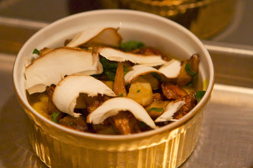 Pierre embellished with thinly shaved fresh porcini.