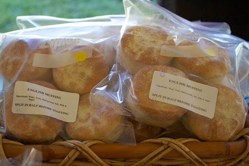 The Bake Table offers many, many baked goods. These homemade English muffins always sell out quickly and this is the last year for these particular muffins, as the baker is retiring.