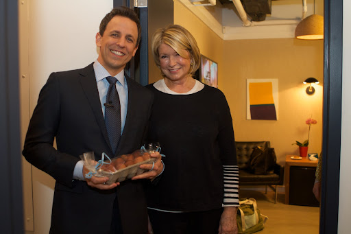 Last Thursday evening, I made an appearance on Late Night, hosted by Seth Meyers. It was his ninth show as host. I brought him a porcelain egg carton filled with my farm fresh eggs.