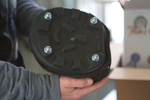 The snow boots are the same model except for the studs attached to the bottom.