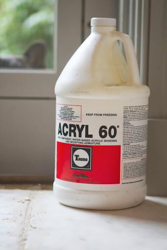 Then, 1-part Acryl 60 was stirred in. This product improves adhesion, cohesion, tensile, compressive, and flexural strengths of cement-based materials.