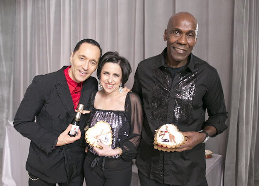 Theo and Preston with Darcy Miller, who created the lovely wedding favors. Photo credit: Mel Barlow