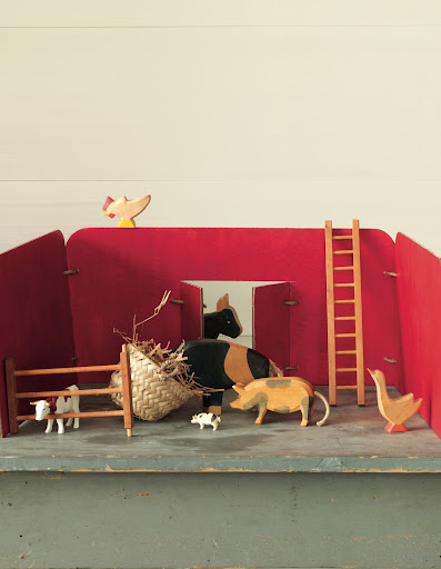 Cardboard Barn: We set up a cardboard living room, classroom, and barn, but there is no end to the possibilities of this project. It’s fun to fill your cardboard world with a combination of dollhouse pieces, toys you scavenge from other games, and handmade accessories and other details.