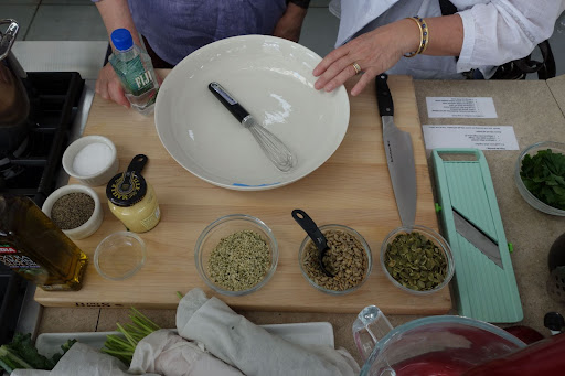 We also demoed Kale and Red Cabbage Slaw, which gets ample protein and healthy fats from a trio of sunflower, pumpkin, and hemp seeds. You can find hemp seeds whole or hulled at health-food stores and either type can be used in this recipe.